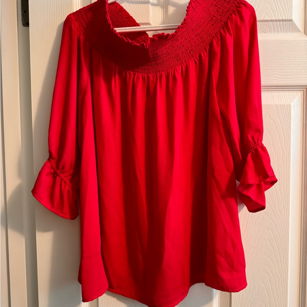 Chic Red Blouse with Ruffled Sleeves